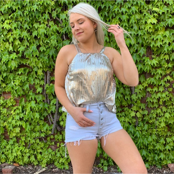 Anthropologie Maeve Gold Metallic Trendy Tank - Picture 7 of 7